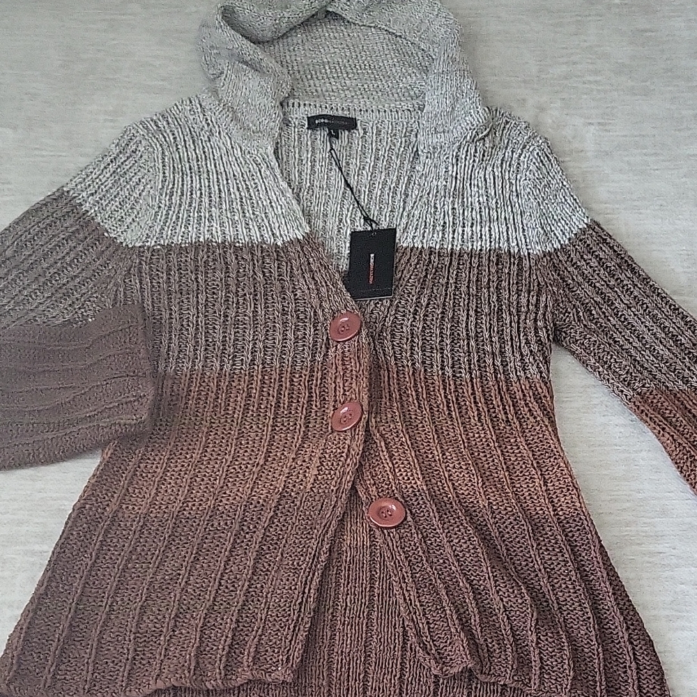 BCBGMaxAzria Brown and Gray Knit Cardigan